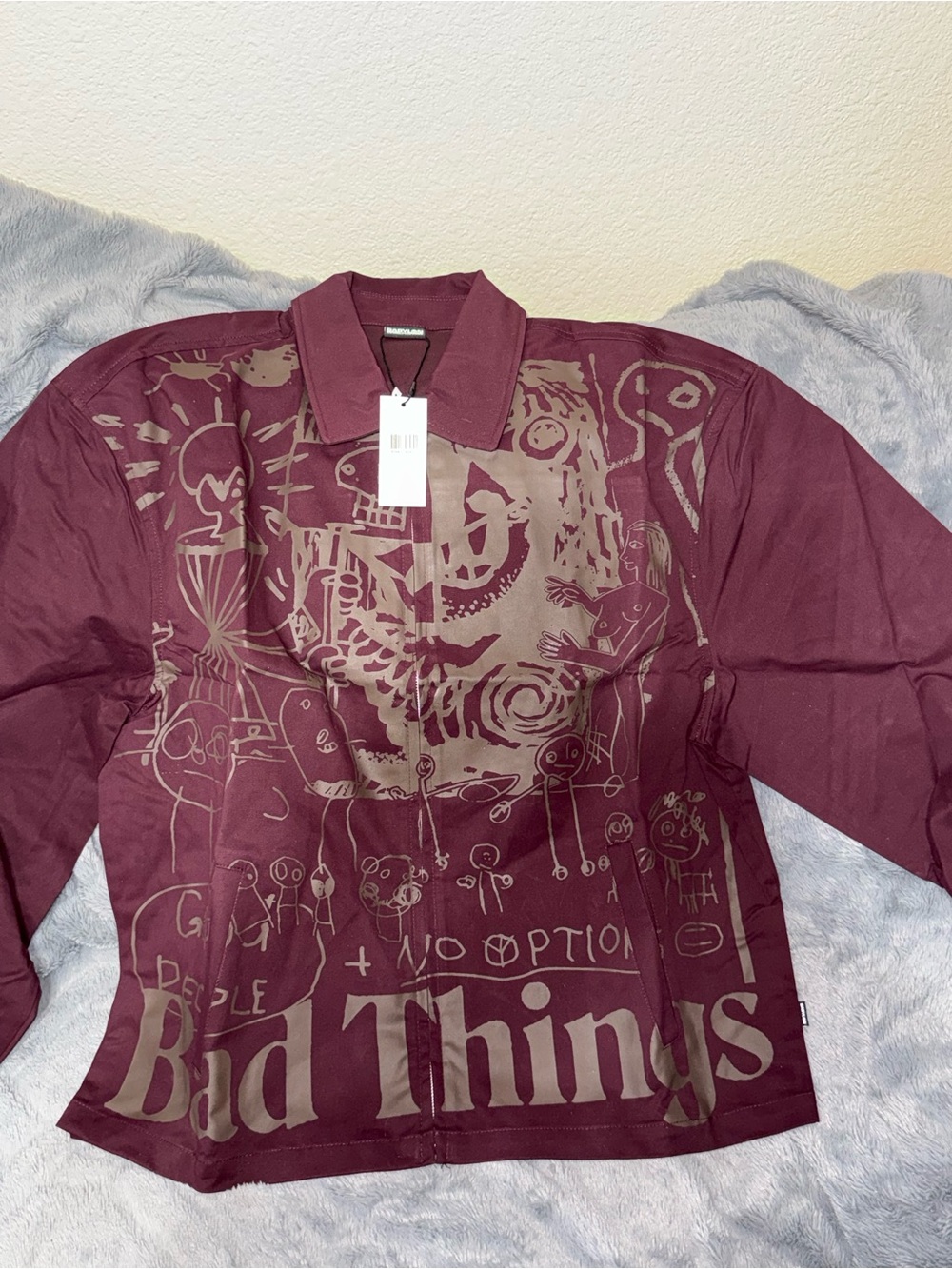 Babylon LA Graphic Maroon Button-Up Shirt with 'Bad Things' Print